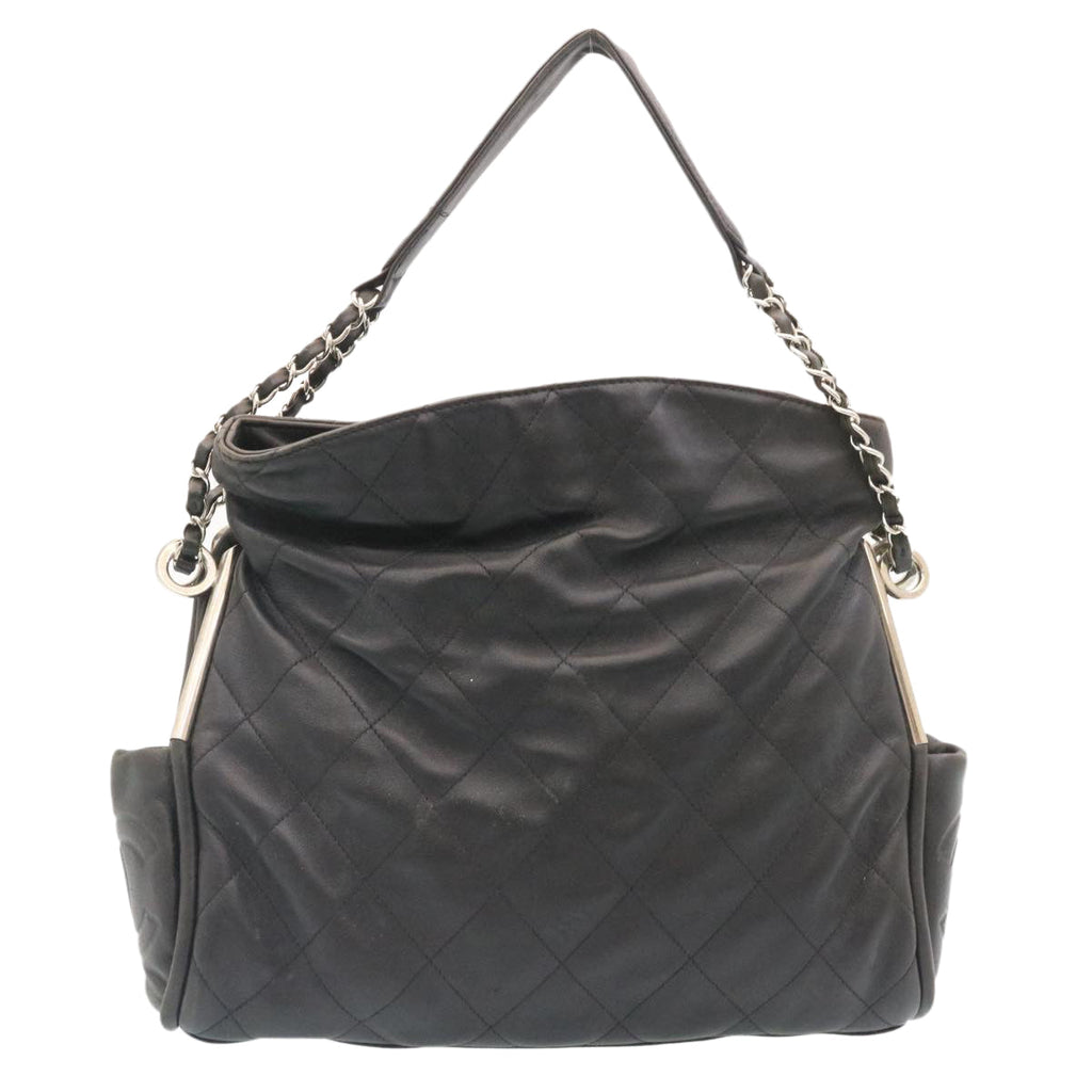 CHANEL Matelasse Chain Shoulder Bag Leather Black CC  29121A
