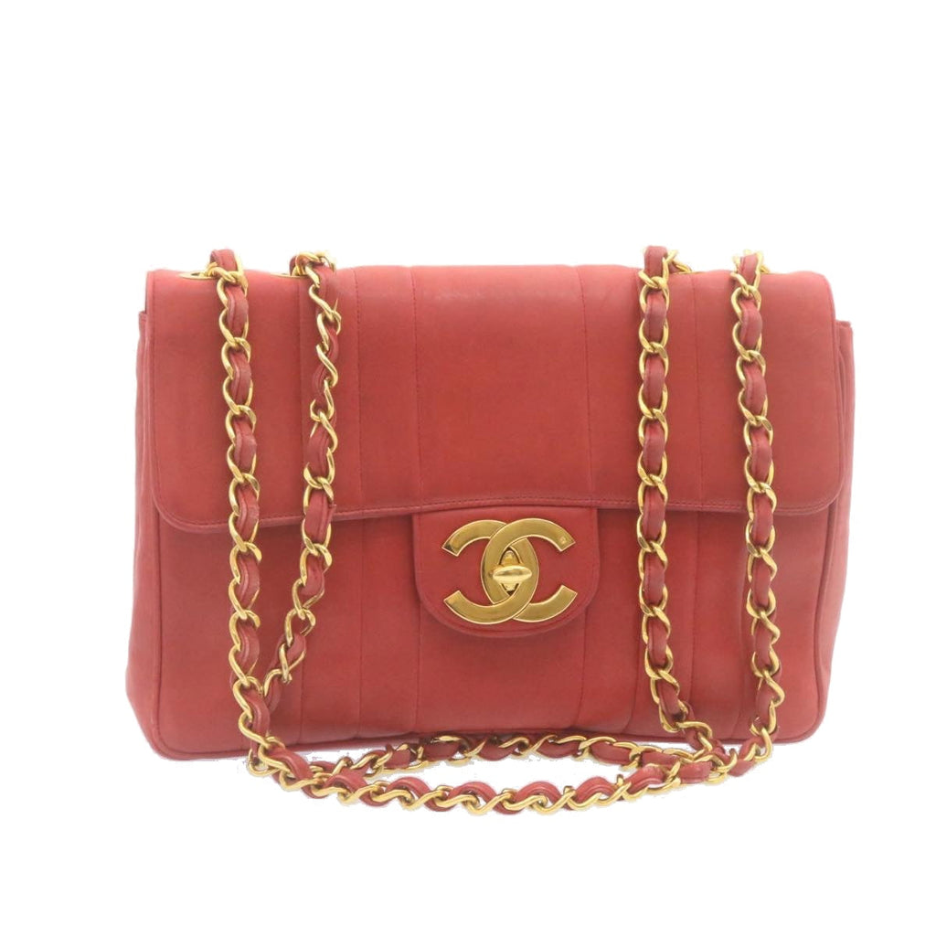 CHANEL Mademoiselle Big Coco Double Chain Shoulder Bag Lamb Skin Red  29129A