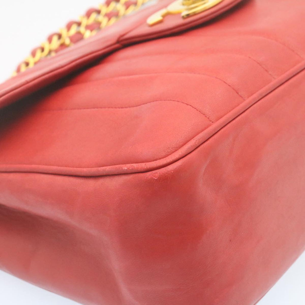 CHANEL Mademoiselle Big Coco Double Chain Shoulder Bag Lamb Skin Red  29129A