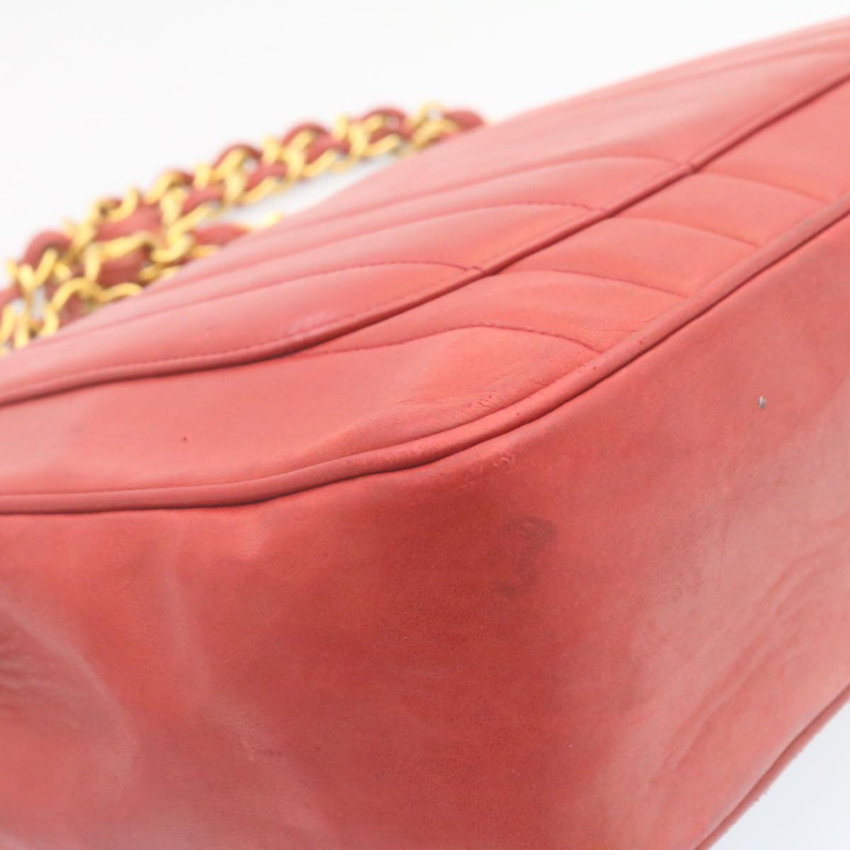 CHANEL Mademoiselle Big Coco Double Chain Shoulder Bag Lamb Skin Red  29129A