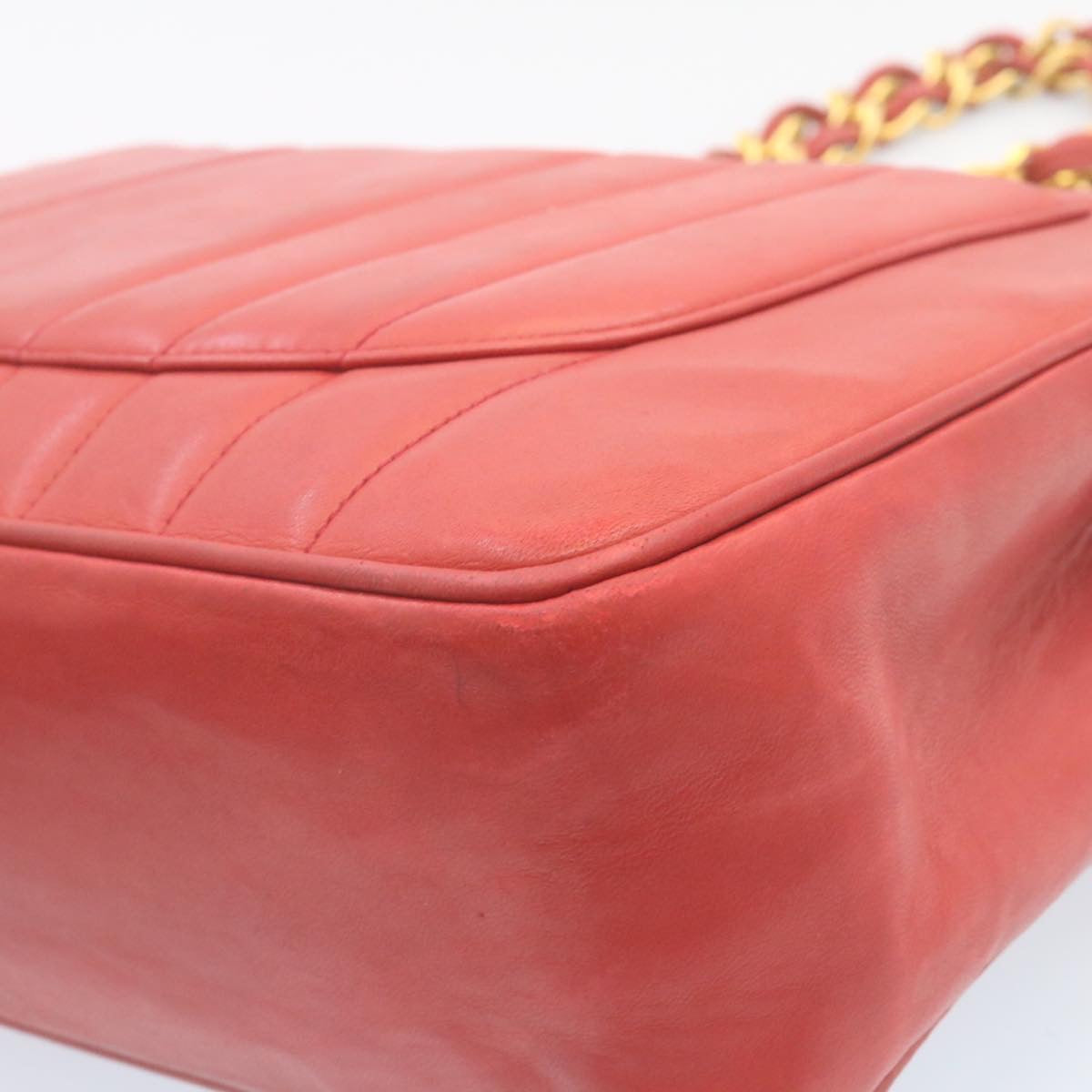 CHANEL Mademoiselle Big Coco Double Chain Shoulder Bag Lamb Skin Red  29129A