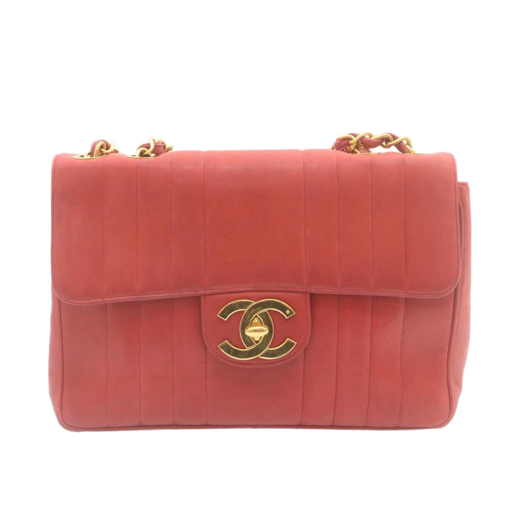 CHANEL Mademoiselle Big Coco Double Chain Shoulder Bag Lamb Skin Red  29129A