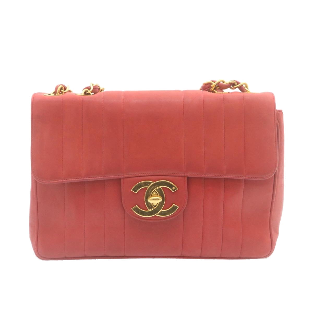 CHANEL Mademoiselle Big Coco Double Chain Shoulder Bag Lamb Skin Red  29129A