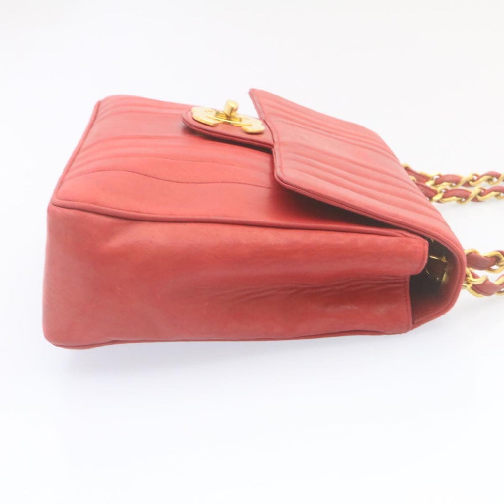 CHANEL Mademoiselle Big Coco Double Chain Shoulder Bag Lamb Skin Red  29129A