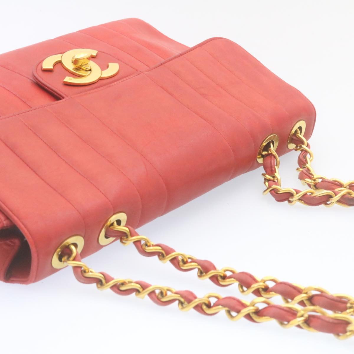 CHANEL Mademoiselle Big Coco Double Chain Shoulder Bag Lamb Skin Red  29129A