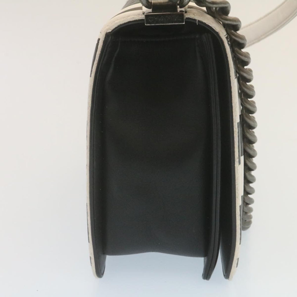 CHANEL Matelasse Boy  Chain Shoulder Bag Lamb Skin Black CC Auth 29190A