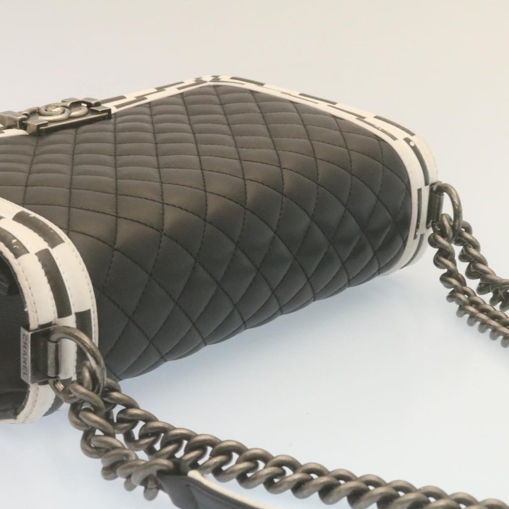 CHANEL Matelasse Boy  Chain Shoulder Bag Lamb Skin Black CC Auth 29190A