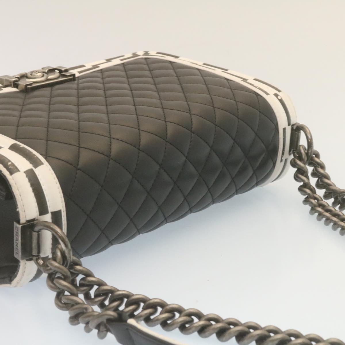 CHANEL Matelasse Boy  Chain Shoulder Bag Lamb Skin Black CC Auth 29190A