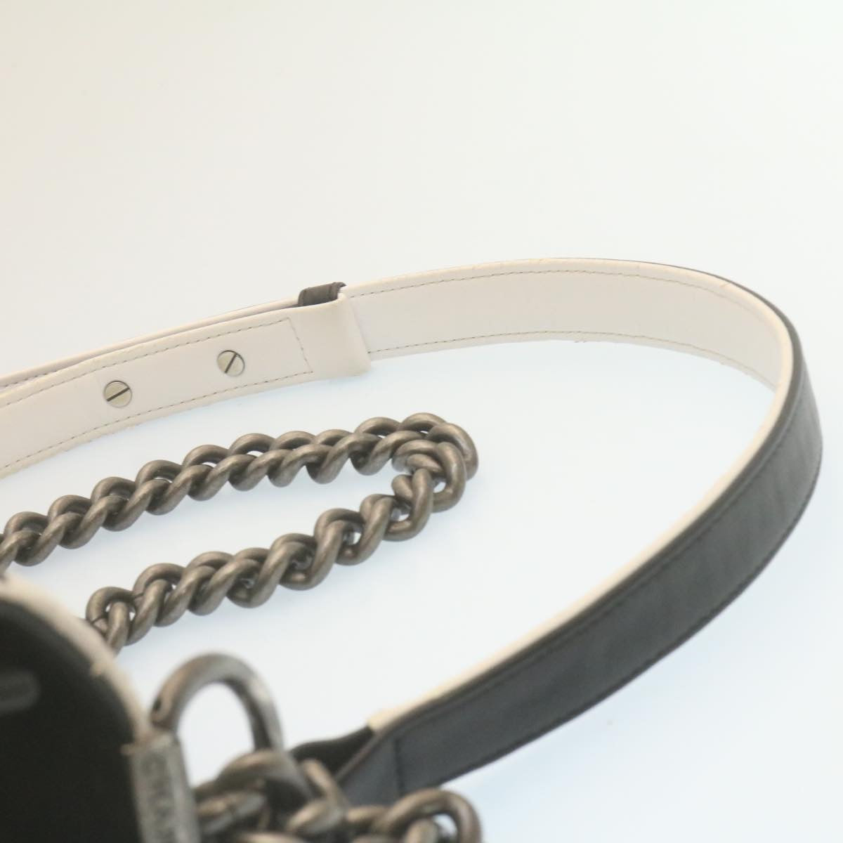 CHANEL Matelasse Boy  Chain Shoulder Bag Lamb Skin Black CC Auth 29190A