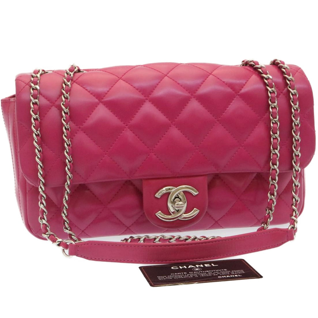 CHANEL Matelasse Coco Rain Double Chain Shoulder Bag Lamb Skin Pink  29191A