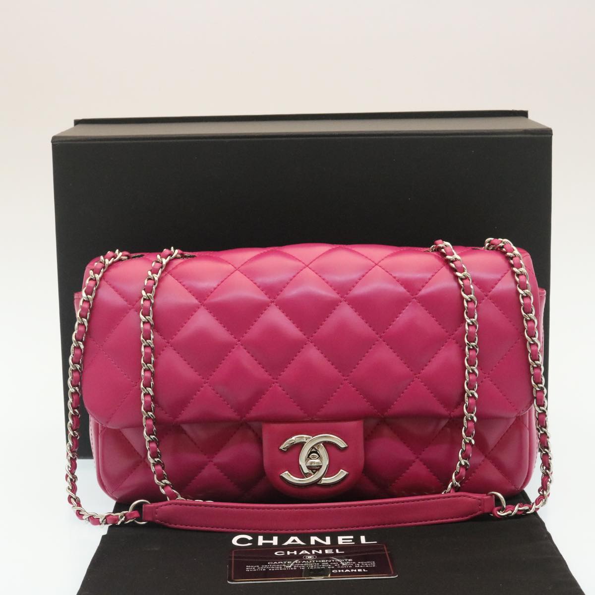 CHANEL Matelasse Coco Rain Double Chain Shoulder Bag Lamb Skin Pink  29191A