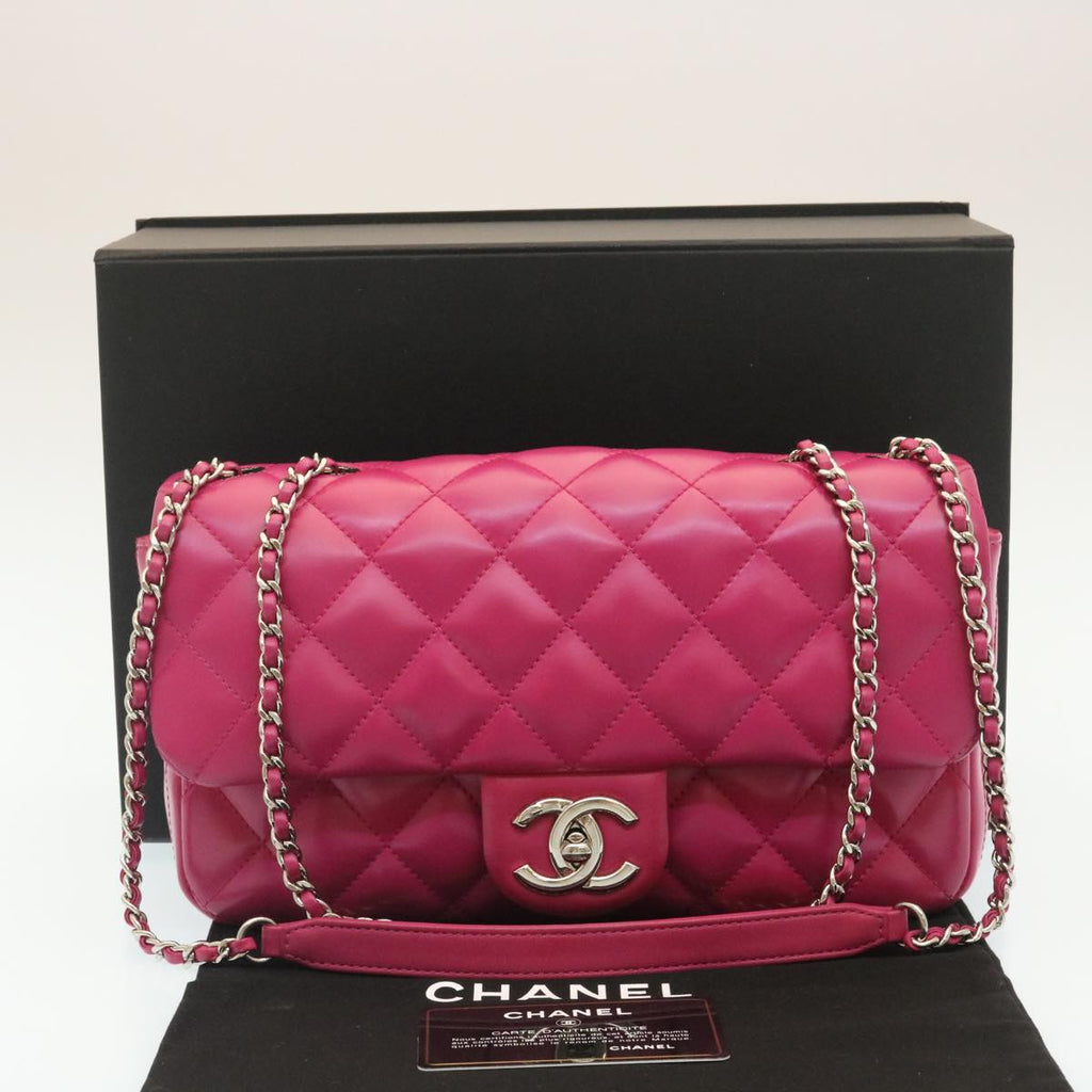 CHANEL Matelasse Coco Rain Double Chain Shoulder Bag Lamb Skin Pink Auth 29191A