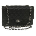 CHANEL Caviar Skin Chain Double Flap Big Matelasse ShoulderBag Black Auth 29507A