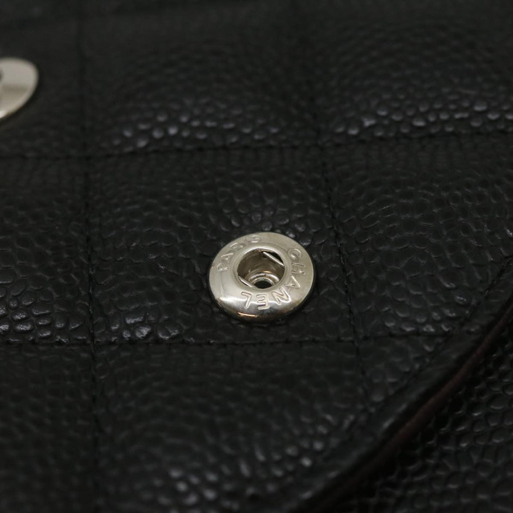 CHANEL Caviar Skin Chain Double Flap Big Matelasse ShoulderBag Black Auth 29507A
