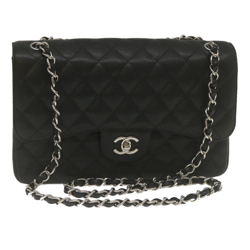 CHANEL Caviar Skin Chain Double Flap Big Matelasse ShoulderBag Black  29507A