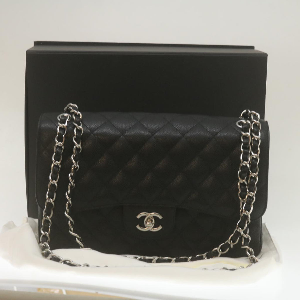 CHANEL Caviar Skin Chain Double Flap Big Matelasse ShoulderBag Black  29507A