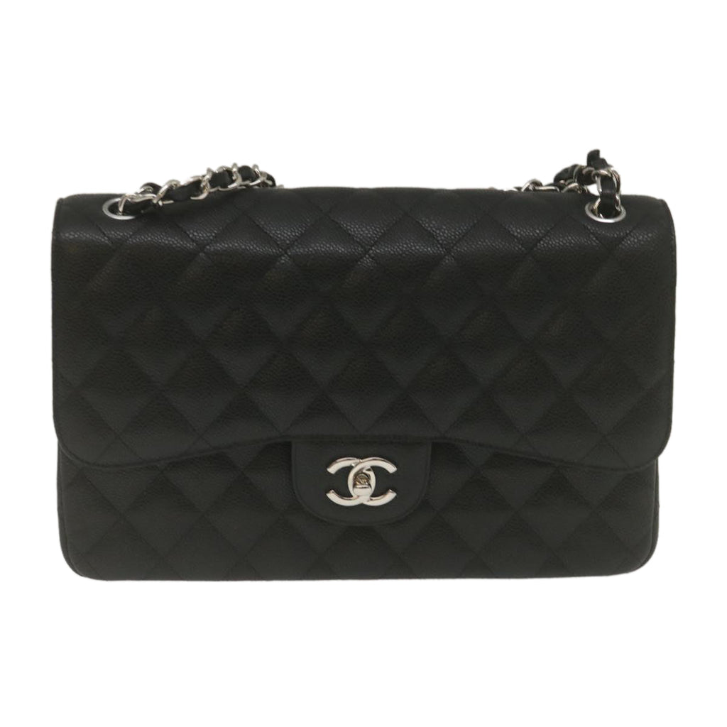 CHANEL Caviar Skin Chain Double Flap Big Matelasse ShoulderBag Black  29507A