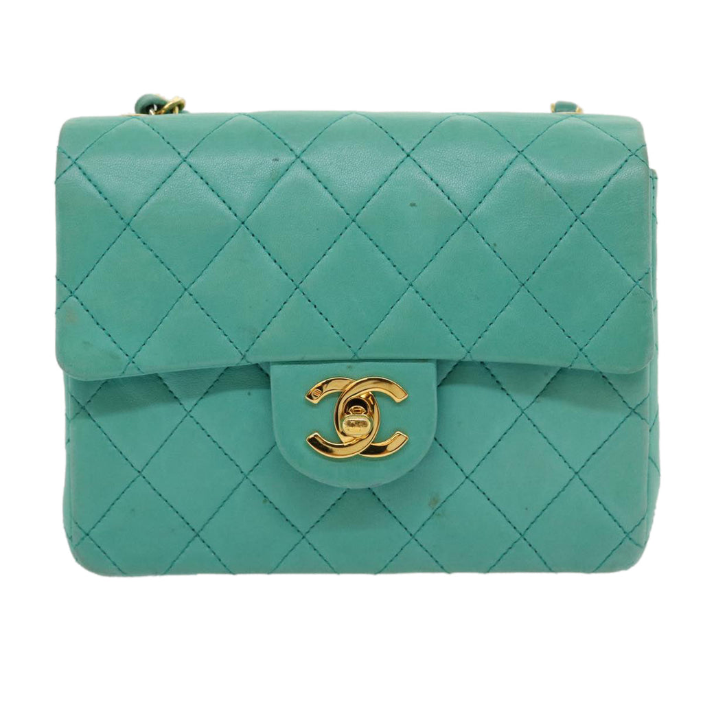 CHANEL Mini Matelasse Flap Chain Shoulder Bag Lamb Skin Light Blue  29527A