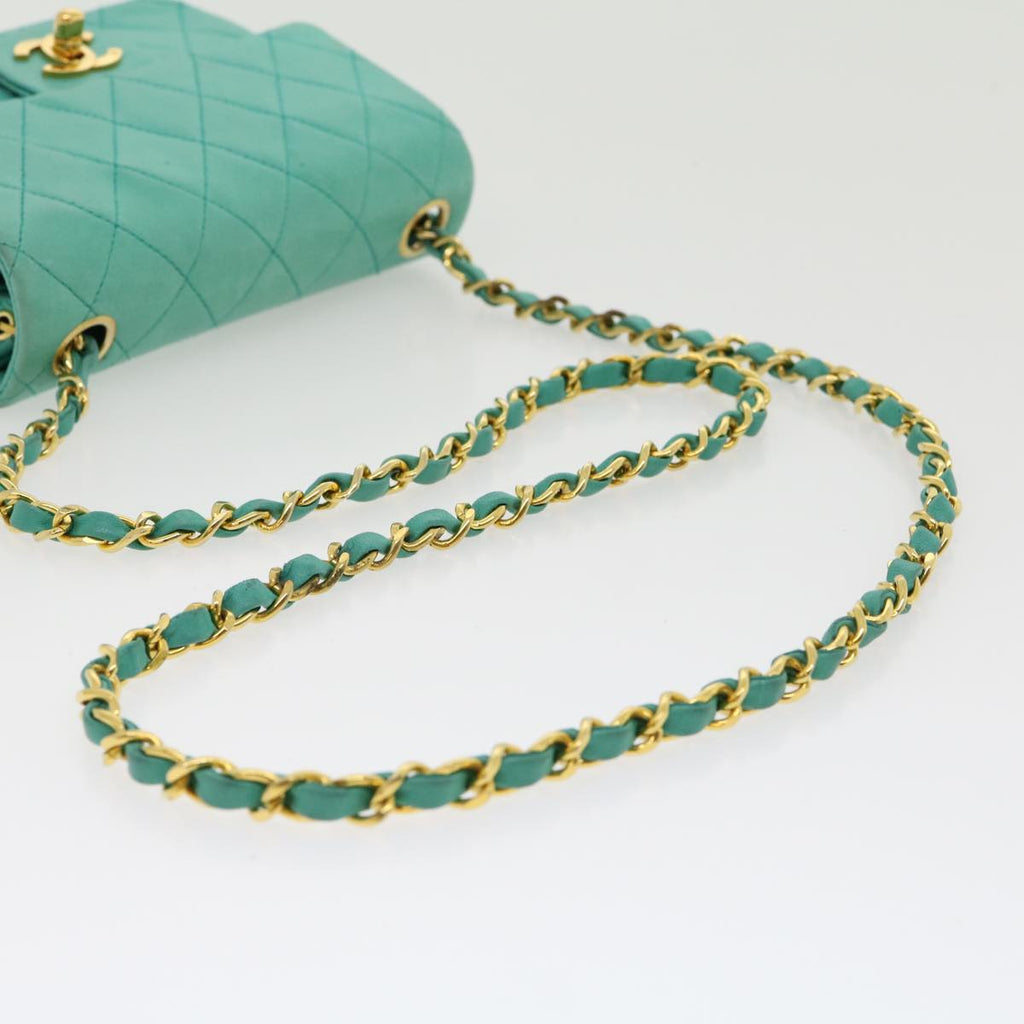 CHANEL Mini Matelasse Flap Chain Shoulder Bag Lamb Skin Light Blue  29527A