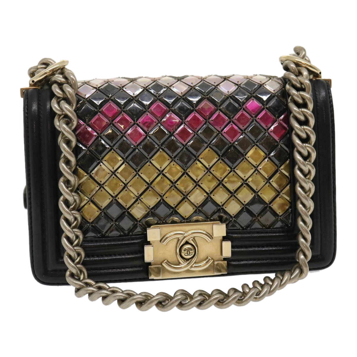 CHANEL Boy  Chain Shoulder Bag Tile Black Multicolor CC  29551A
