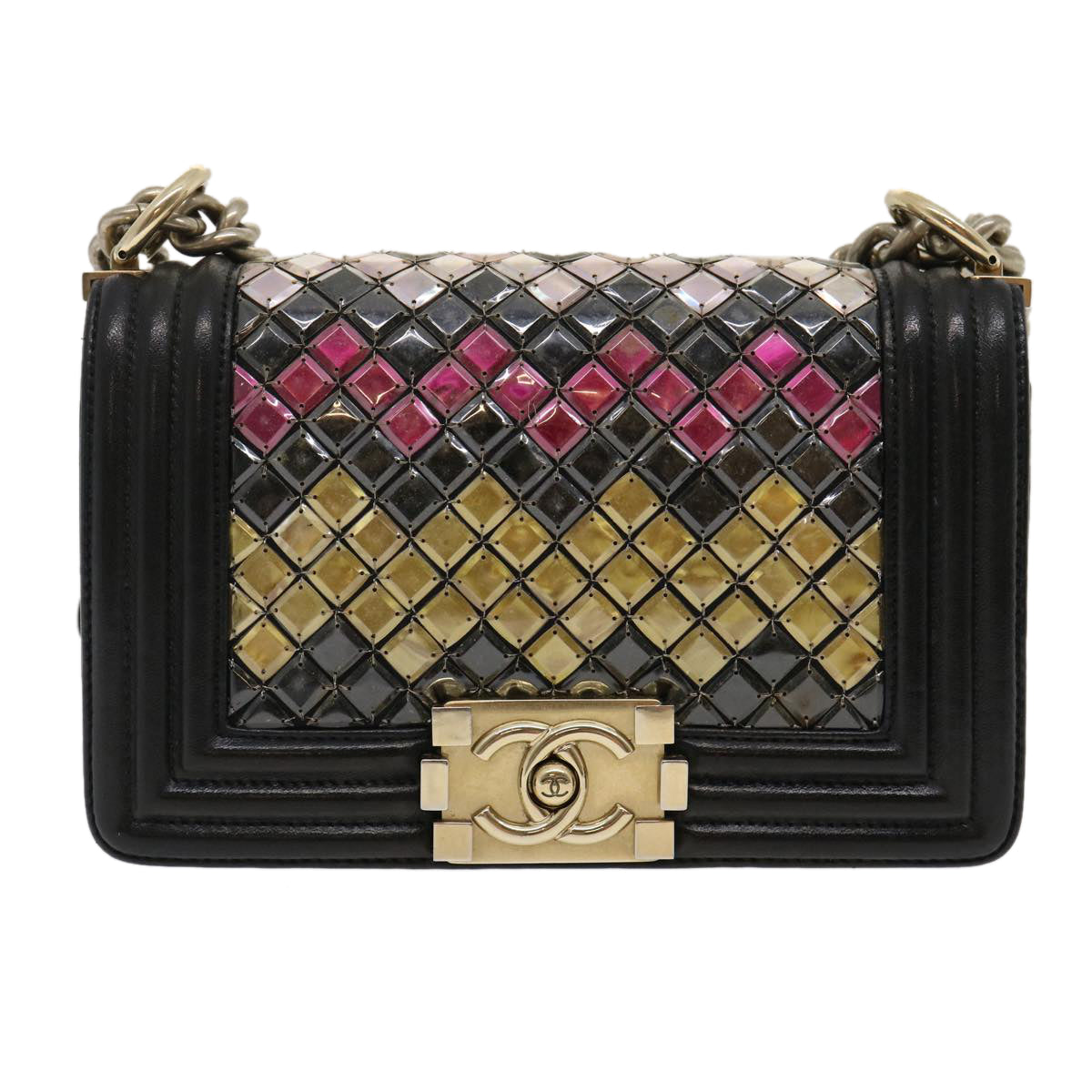 CHANEL Boy  Chain Shoulder Bag Tile Black Multicolor CC  29551A