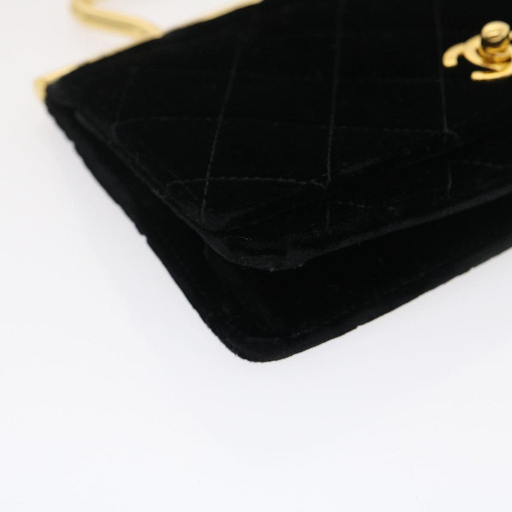 CHANEL Turn Lock Flap Matelasse Hand Bag velvet Black Gold CC  29565A