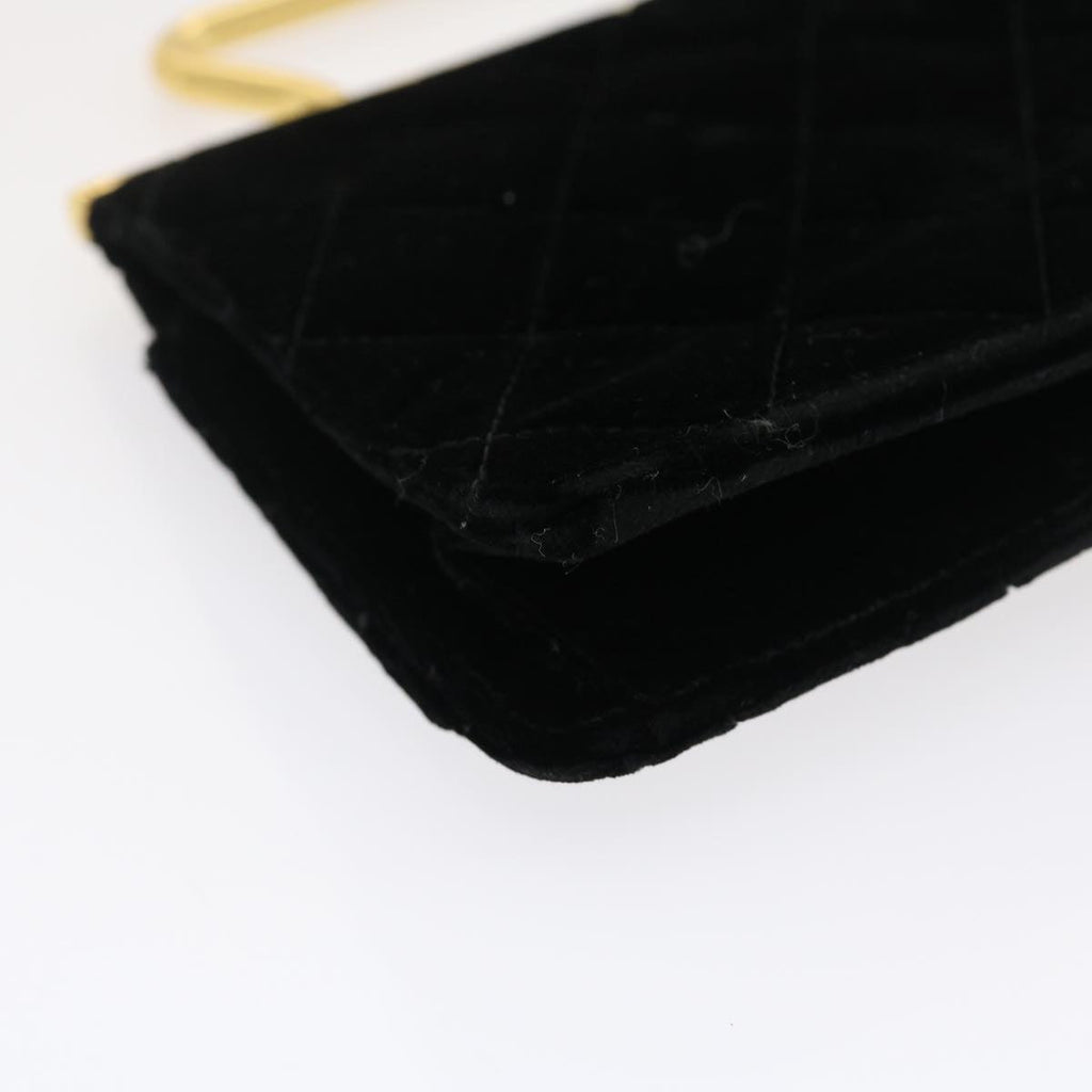 CHANEL Turn Lock Flap Matelasse Hand Bag velvet Black Gold CC  29565A