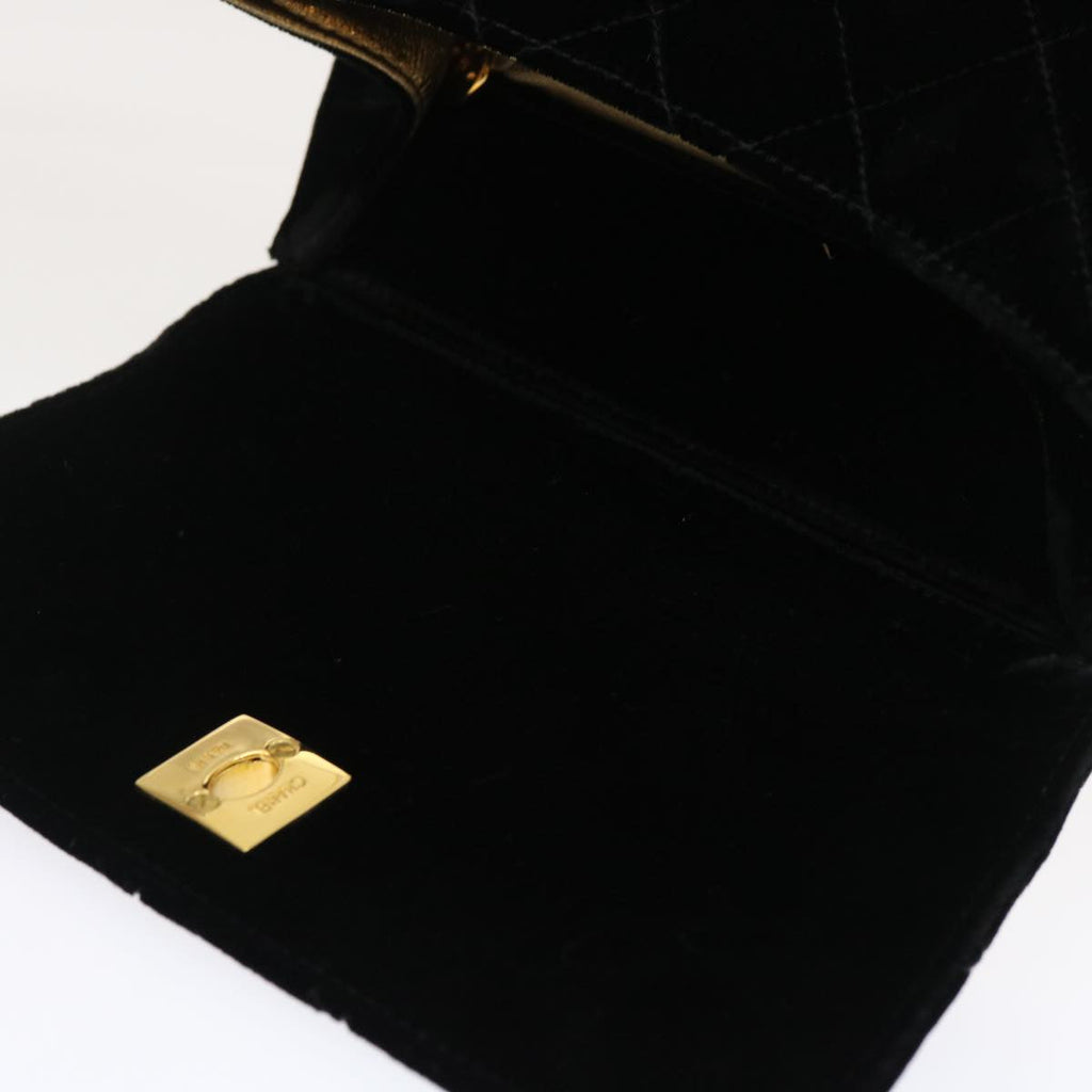 CHANEL Turn Lock Flap Matelasse Hand Bag velvet Black Gold CC Auth 29565A