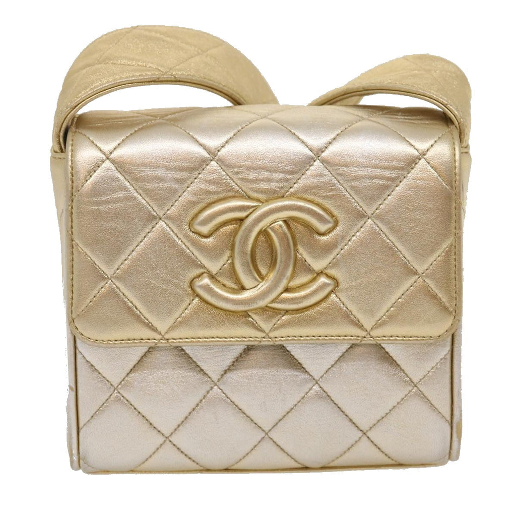 CHANEL Matelasse Shoulder Bag Lamb Skin Gold CC  29567A
