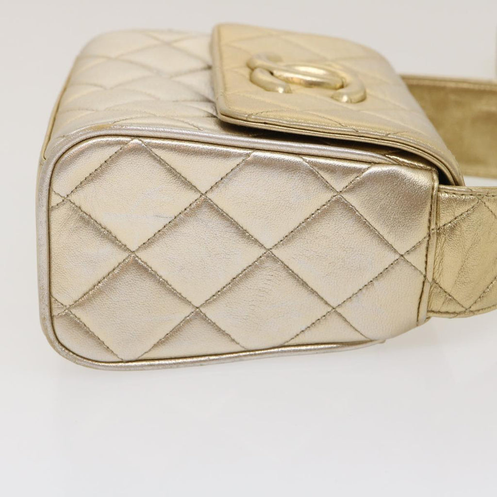 CHANEL Matelasse Shoulder Bag Lamb Skin Gold CC  29567A