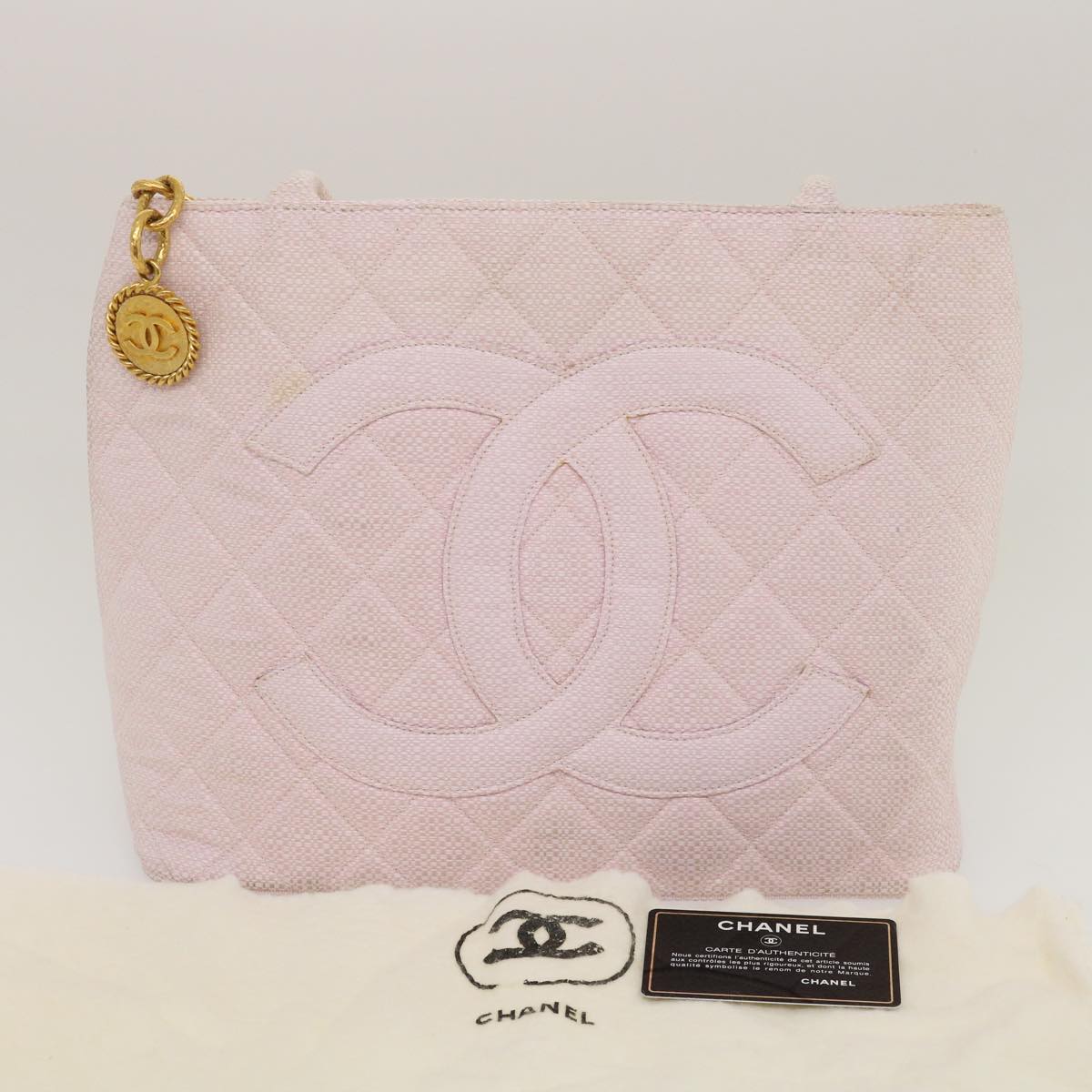CHANEL COCO Mark Tote Bag cotton Pink CC  29713A