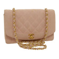 CHANEL Matelasse Turn Lock Chain Diana Shoulder Bag Canvas Pink CC  29889A