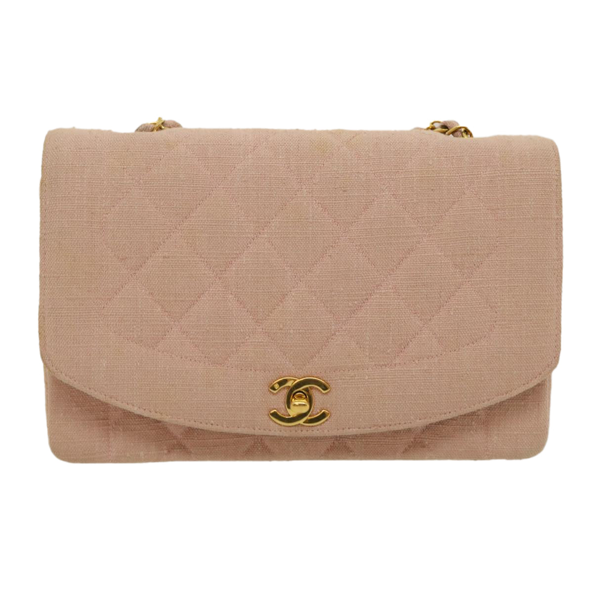 CHANEL Matelasse Turn Lock Chain Diana Shoulder Bag Canvas Pink CC  29889A