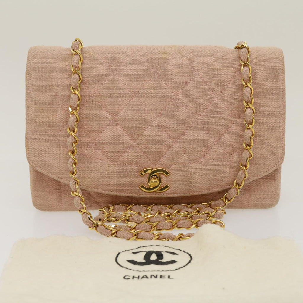 CHANEL Matelasse Turn Lock Chain Diana Shoulder Bag Canvas Pink CC  29889A