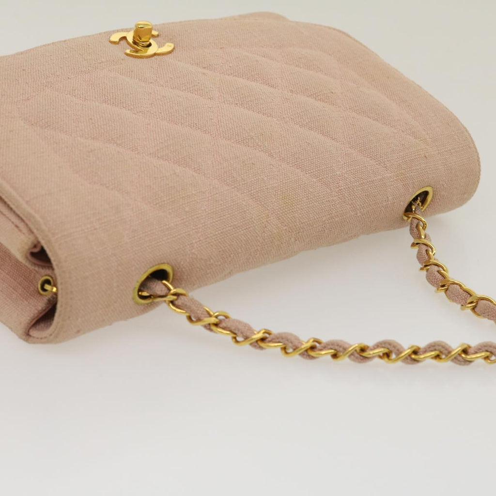 CHANEL Matelasse Turn Lock Chain Diana Shoulder Bag Canvas Pink CC  29889A