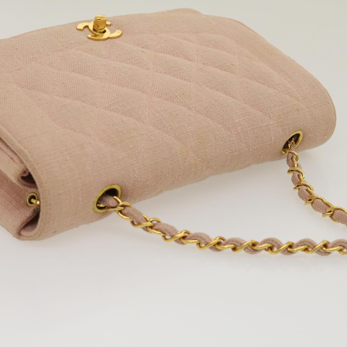 CHANEL Matelasse Turn Lock Chain Diana Shoulder Bag Canvas Pink CC  29889A
