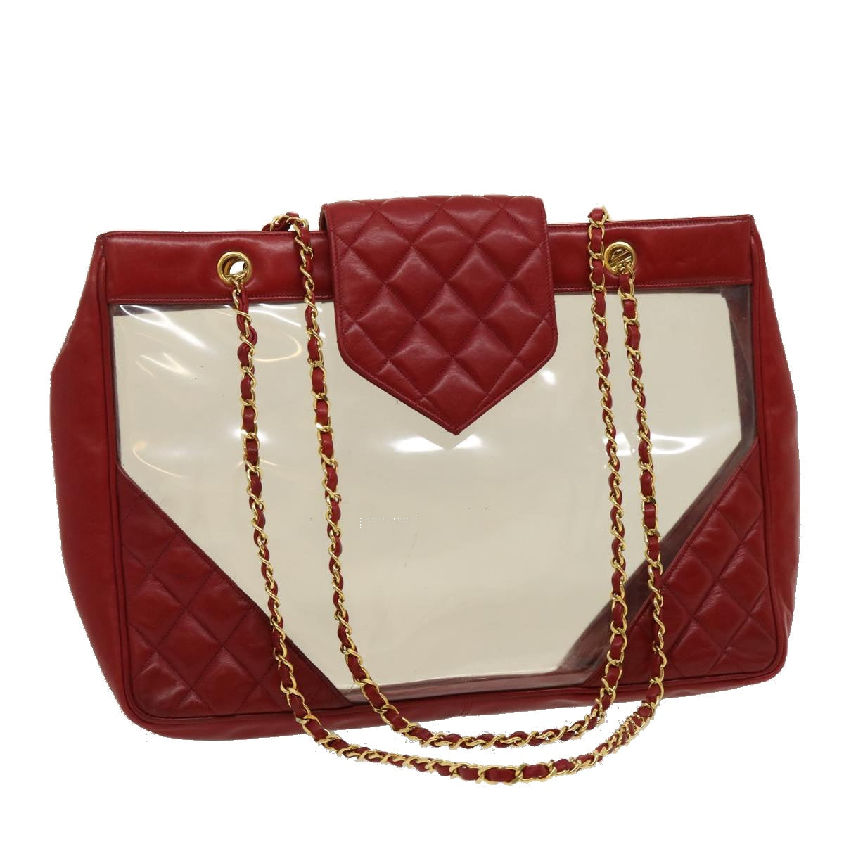 CHANEL Matelasse Chain Shoulder Bag Lamb Skin Enamel Red Clear CC  29894A