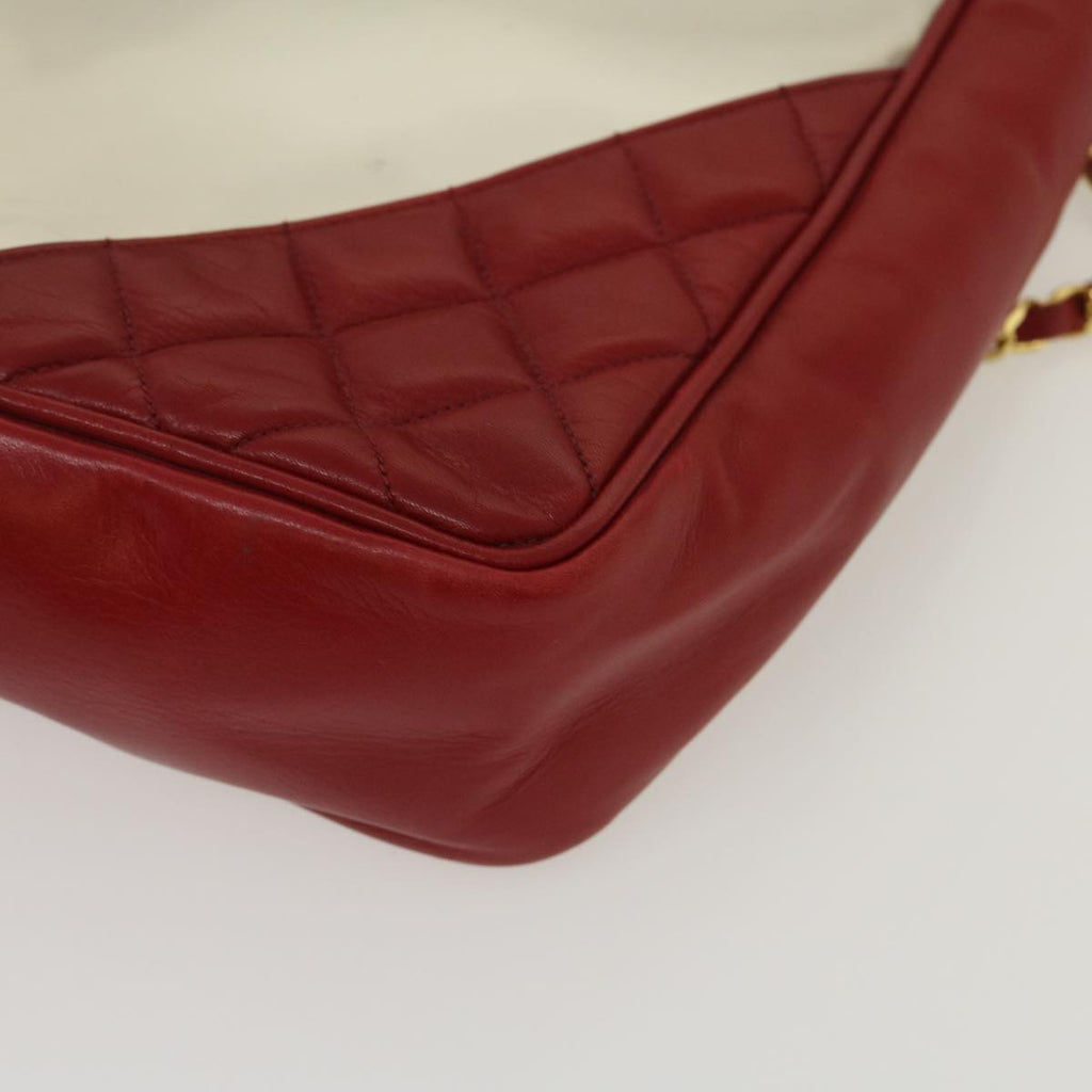 CHANEL Matelasse Chain Shoulder Bag Lamb Skin Enamel Red Clear CC  29894A
