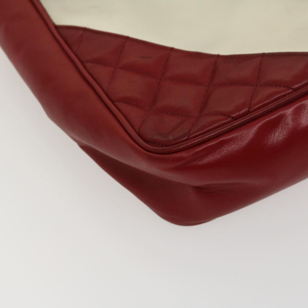 CHANEL Matelasse Chain Shoulder Bag Lamb Skin Enamel Red Clear CC  29894A