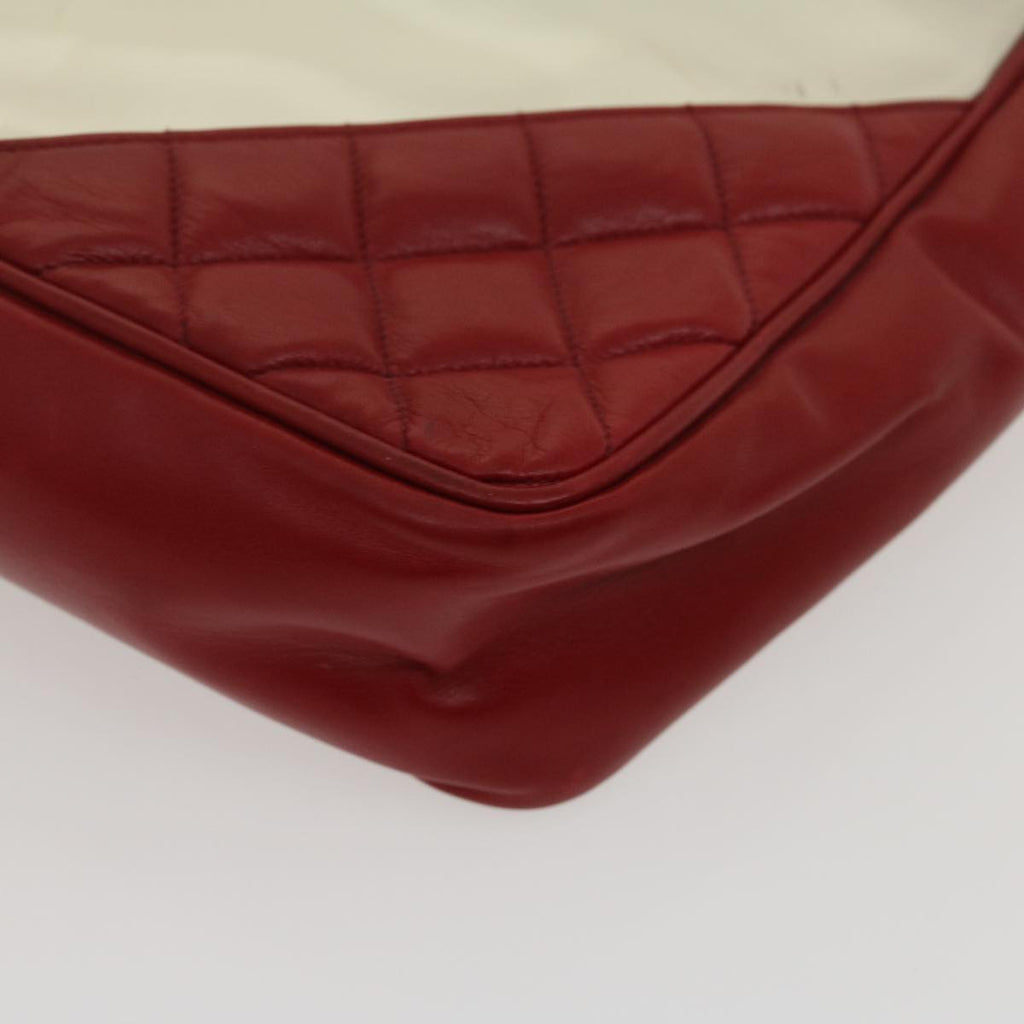 CHANEL Matelasse Chain Shoulder Bag Lamb Skin Enamel Red Clear CC  29894A