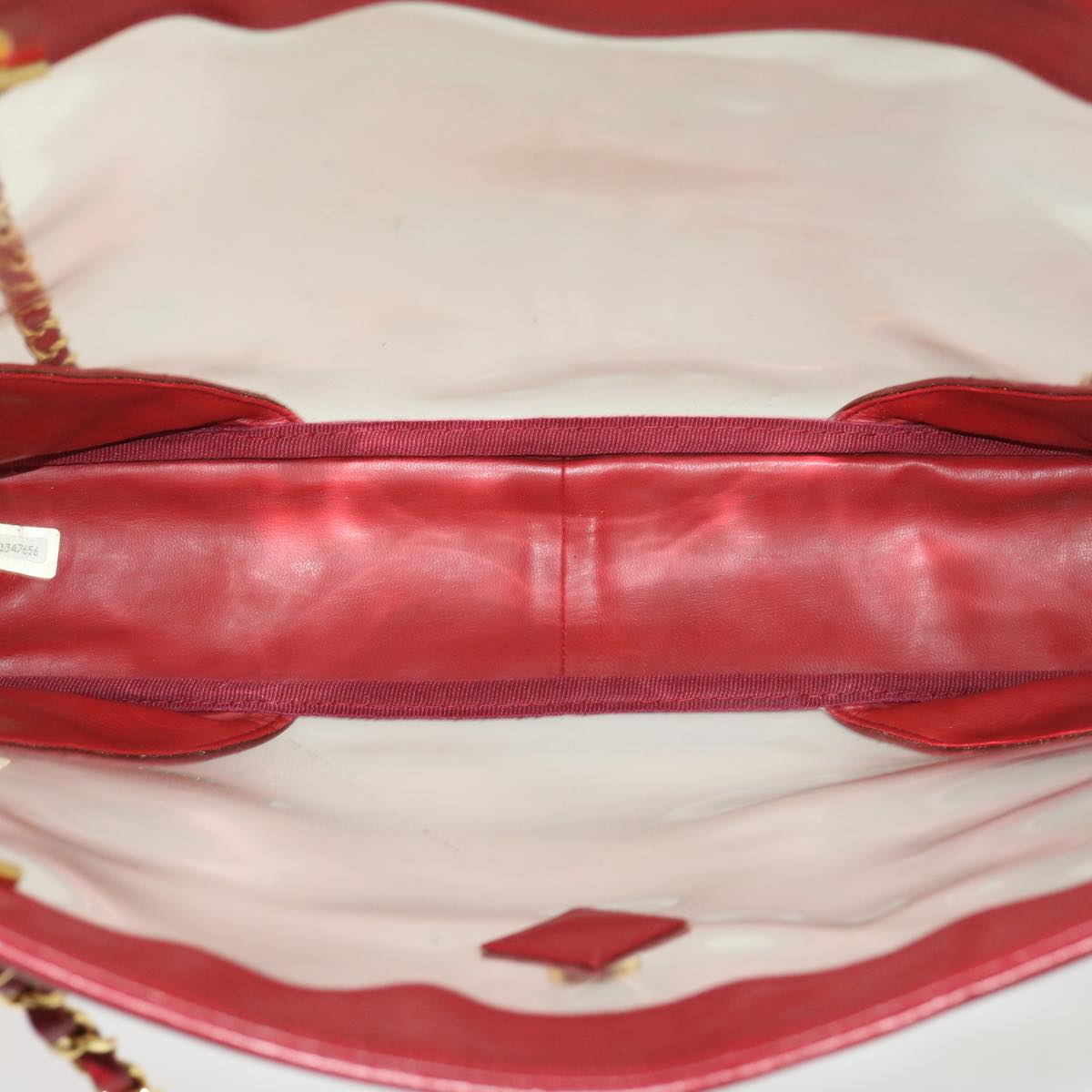 CHANEL Matelasse Chain Shoulder Bag Lamb Skin Enamel Red Clear CC  29894A
