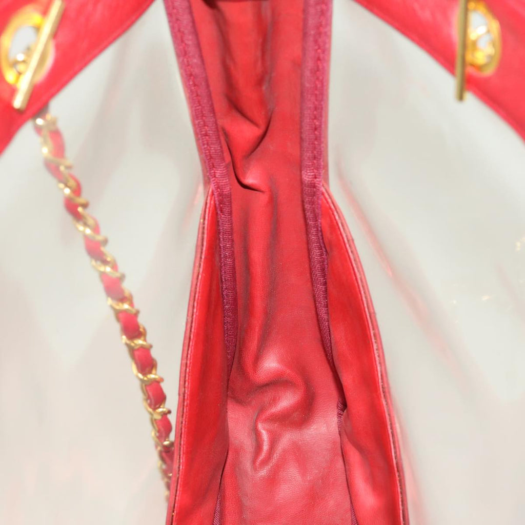 CHANEL Matelasse Chain Shoulder Bag Lamb Skin Enamel Red Clear CC  29894A