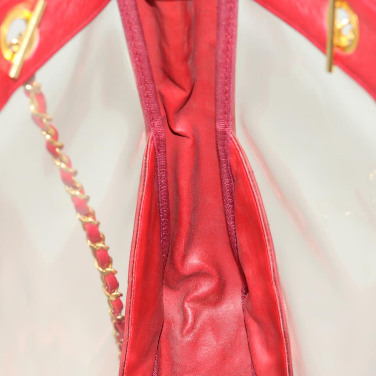 CHANEL Matelasse Chain Shoulder Bag Lamb Skin Enamel Red Clear CC  29894A