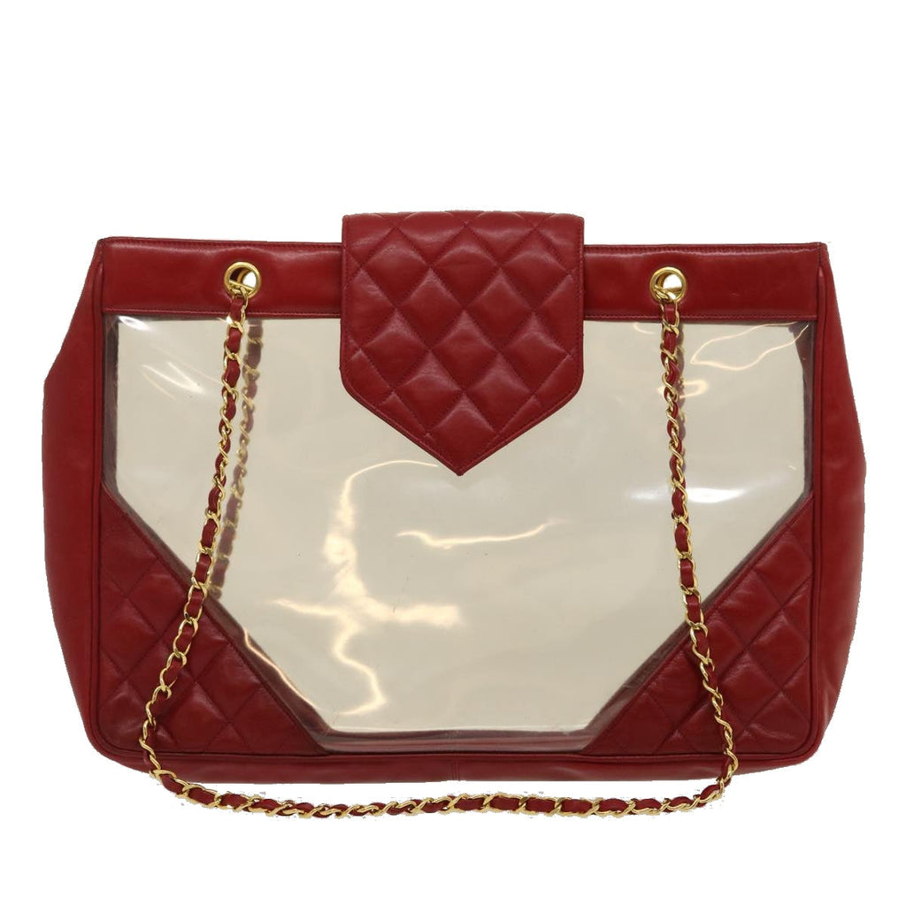 CHANEL Matelasse Chain Shoulder Bag Lamb Skin Enamel Red Clear CC  29894A