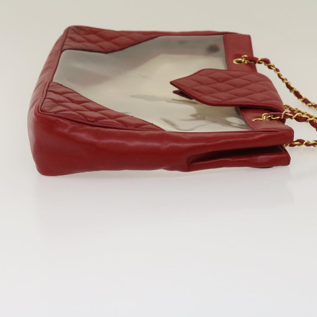 CHANEL Matelasse Chain Shoulder Bag Lamb Skin Enamel Red Clear CC  29894A