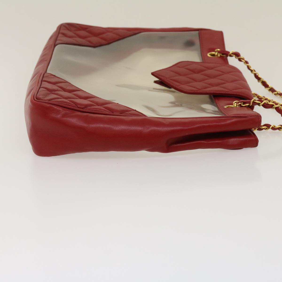 CHANEL Matelasse Chain Shoulder Bag Lamb Skin Enamel Red Clear CC  29894A