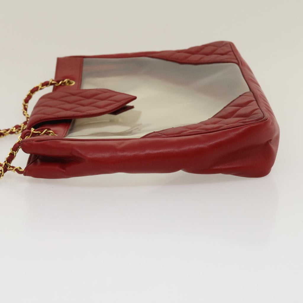 CHANEL Matelasse Chain Shoulder Bag Lamb Skin Enamel Red Clear CC  29894A