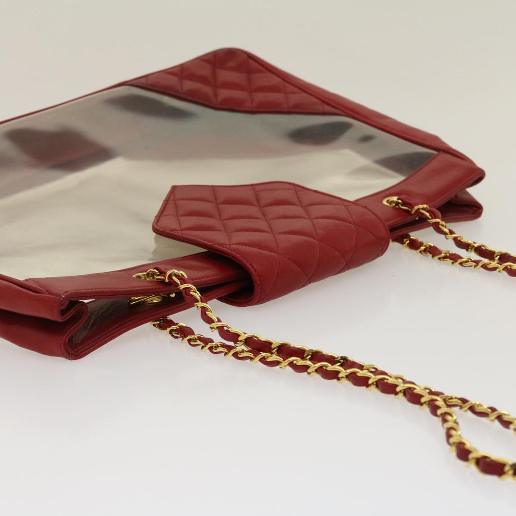 CHANEL Matelasse Chain Shoulder Bag Lamb Skin Enamel Red Clear CC  29894A