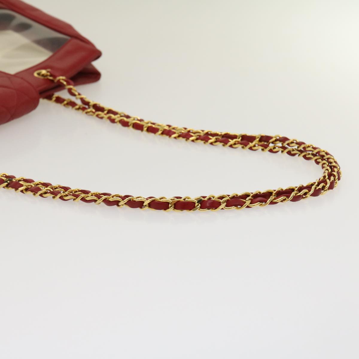 CHANEL Matelasse Chain Shoulder Bag Lamb Skin Enamel Red Clear CC  29894A