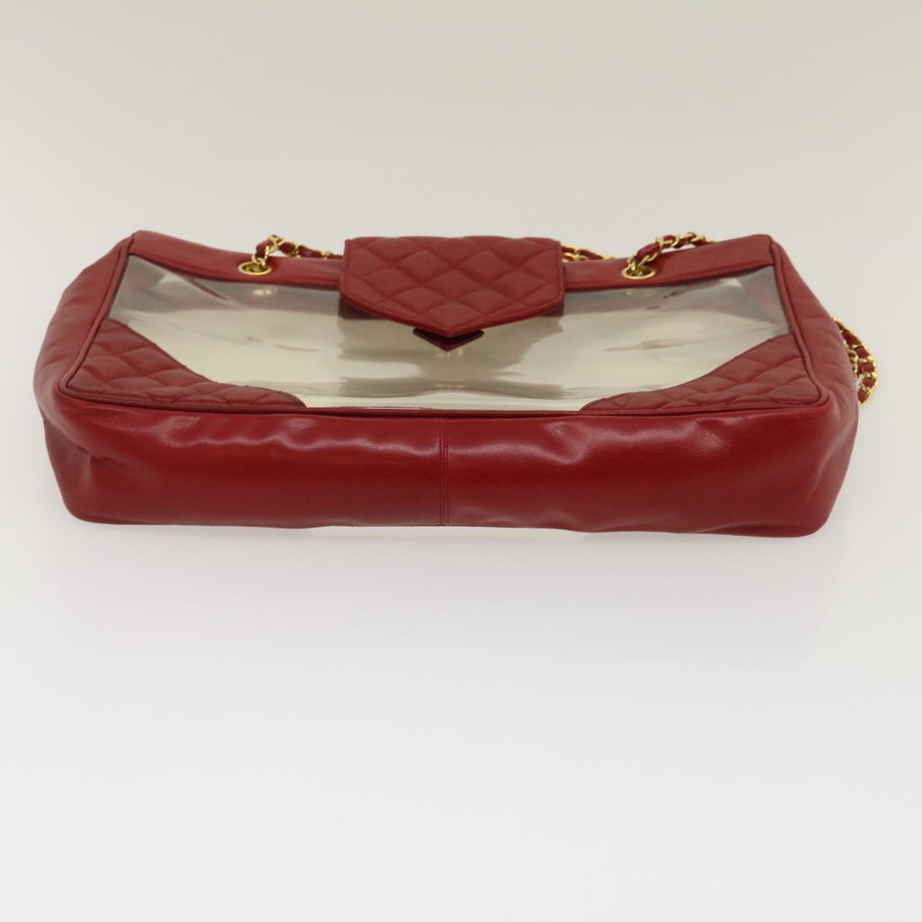 CHANEL Matelasse Chain Shoulder Bag Lamb Skin Enamel Red Clear CC  29894A